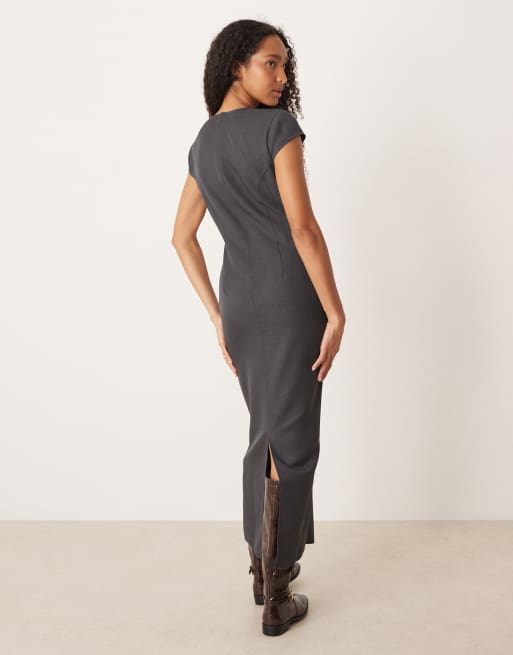 ASOS DESIGN – Grå fodralklänning i midilängd med holkärmar, 2 av 4