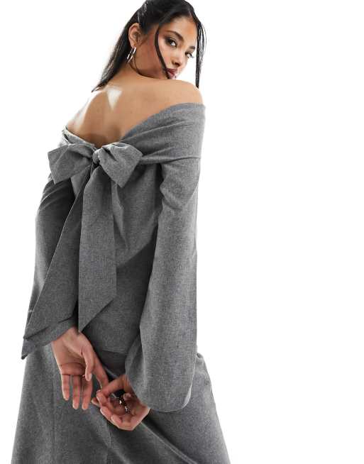 ASOS DESIGN – Grå formell topp i off shoulder-modell, del av set