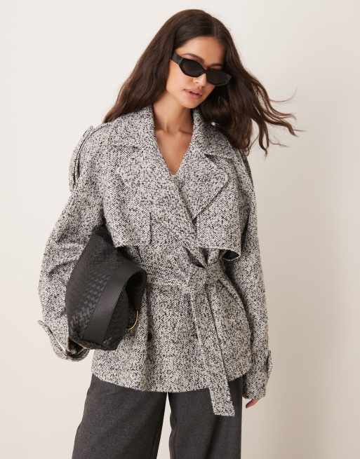 ASOS DESIGN – Grå, formell trenchcoat med borstad struktur, kort design och skärp