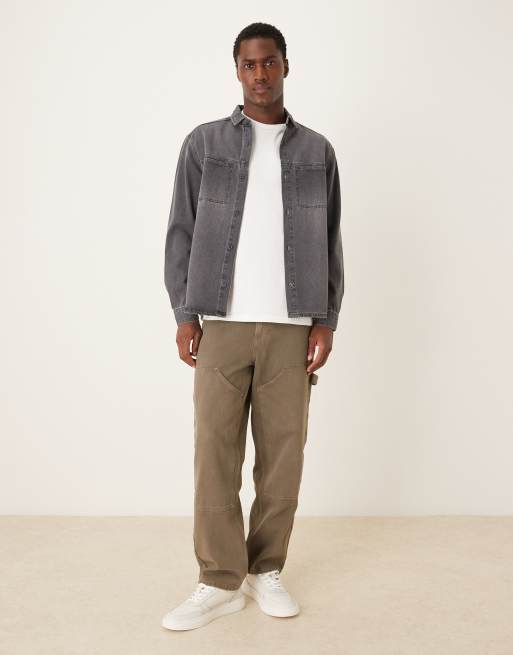 ASOS DESIGN - Grå forvasket og langærmet skjorte i denim med lommedetalje, 2 af 5