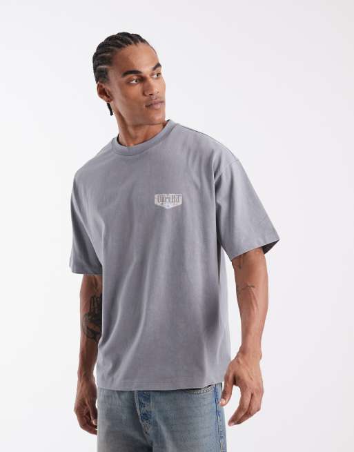 ASOS DESIGN - Grå forvasket og oversized T-shirt i kraftigt materiale med tekstgrafik , 2 af 5
