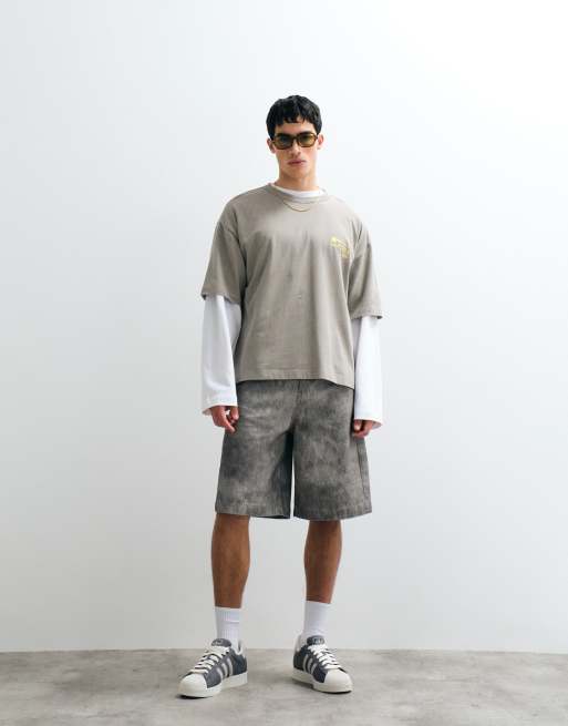 ASOS DESIGN - Grå forvasket og oversized T-shirt med grafisk street-print, 2 af 7