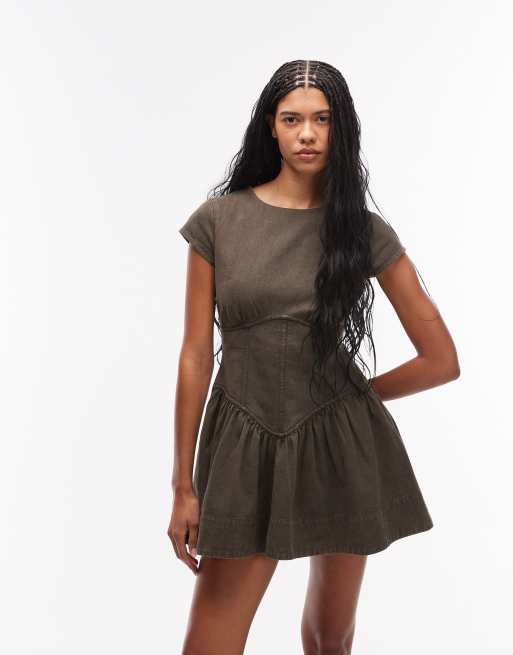 ASOS DESIGN - Grå forvasket og ærmeløs minikjole med korsetinspireret design, 4 af 4