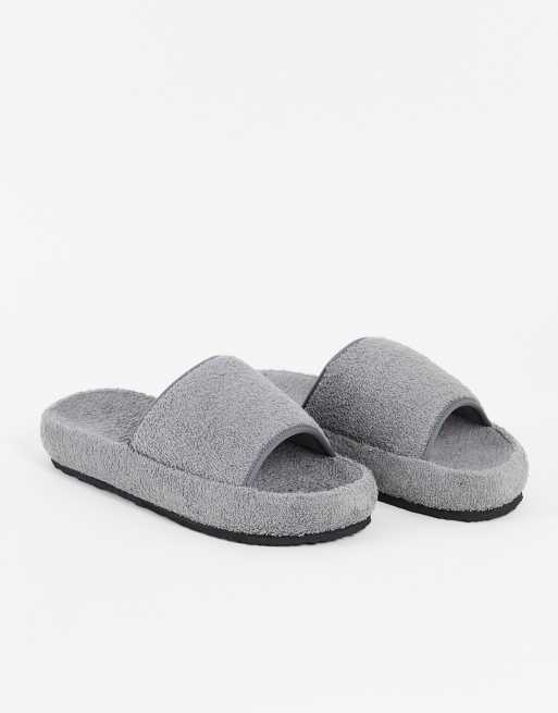ASOS DESIGN – Grå frottétofflor