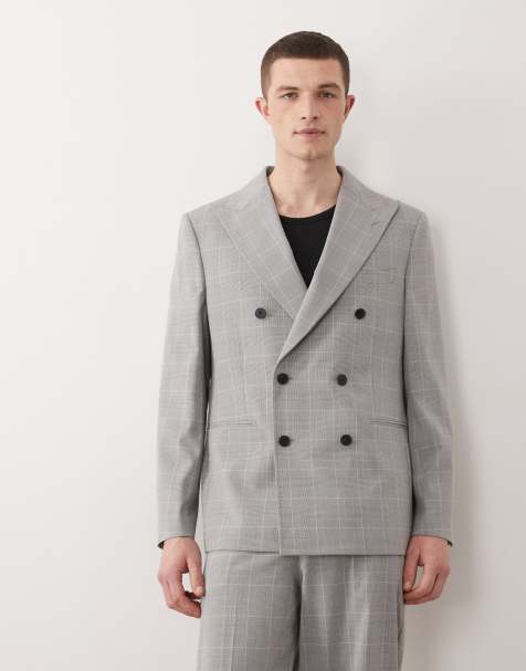 ASOS DESIGN – Grå, glencheckrutig, regular, dubbelknäppt kavaj, del av kostym - view 1