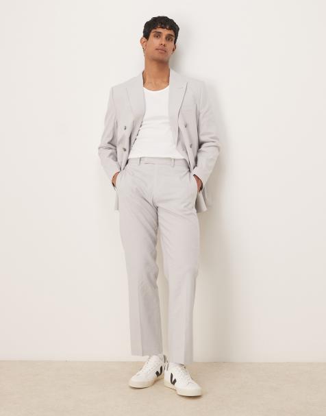 ASOS DESIGN - Grå habitbukser med lige ben i hørblanding - view 1