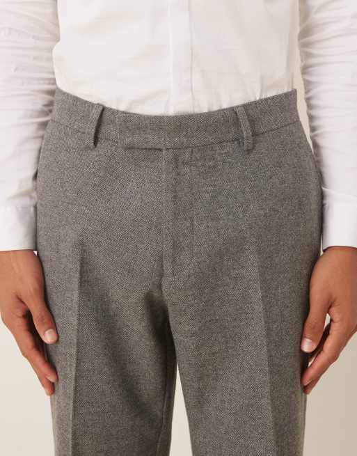 ASOS DESIGN - Grå habitbukser med lige ben i uldblanding, 4 af 5
