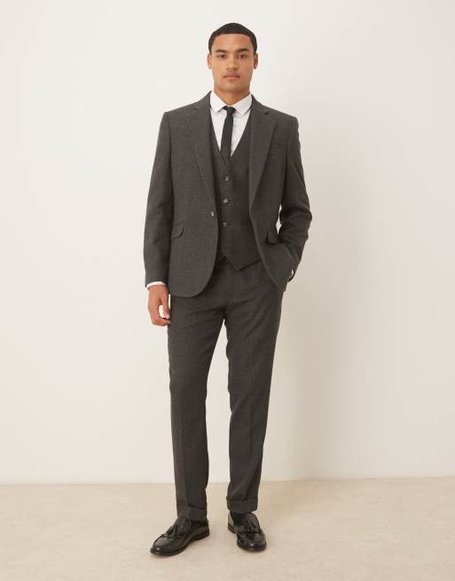 ASOS DESIGN - Grå habitbukser med mikrotekstur i slim fit, 2 af 5