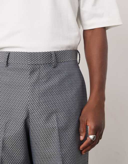 ASOS DESIGN wide suit pants in gray checkerboard weave