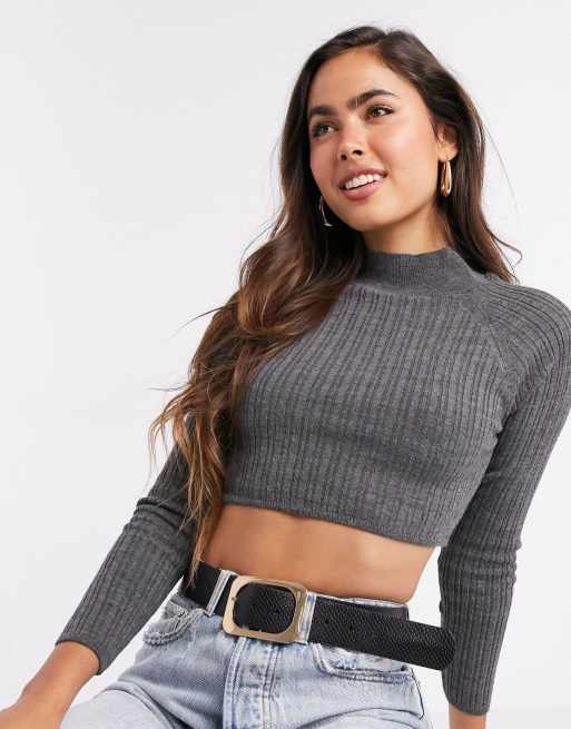 ASOS DESIGN - Grå højhalset crop trøje - Del af sæt