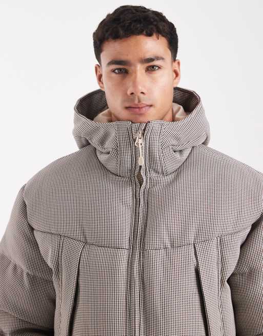 ASOS DESIGN – Grå, hundtandsmönstrad pufferjacka, 5 av 5