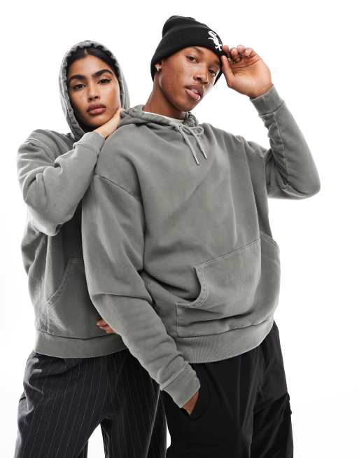ASOS DESIGN – Grå huvtröja i oversize och unisex-modell med tvättad finish