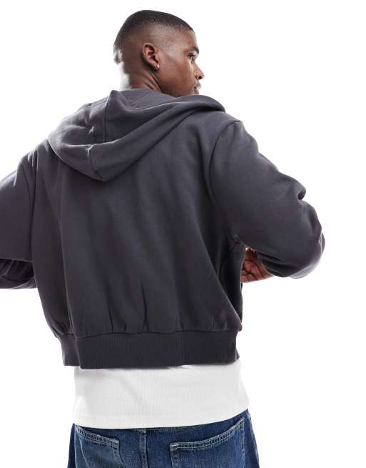 ASOS DESIGN – Grå huvtröja med boxig passform, dragkedja och sänkt axelsöm, 4 av 4