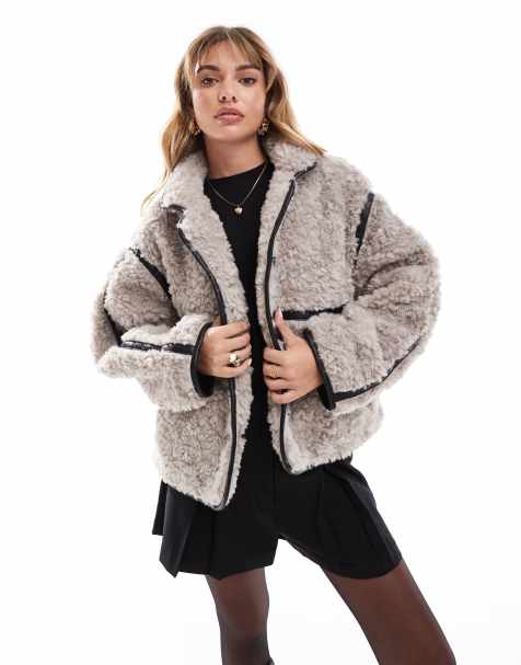 ASOS DESIGN – Grå jacka i lurvig teddy med ståkrage - view 1