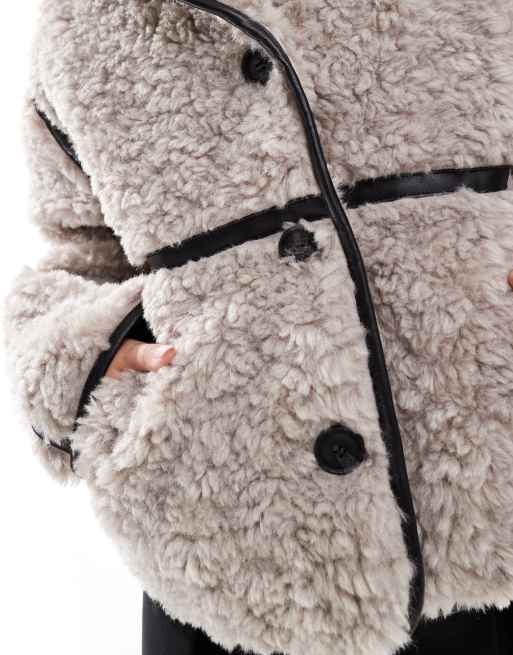 ASOS DESIGN – Grå jacka i lurvig teddy med ståkrage, 2 av 4