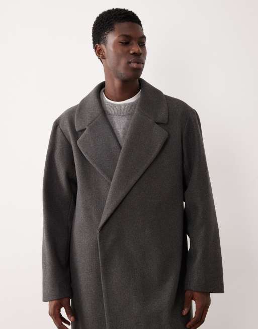ASOS DESIGN – Grå kappa i ullimitation och lång modell, 2 av 5