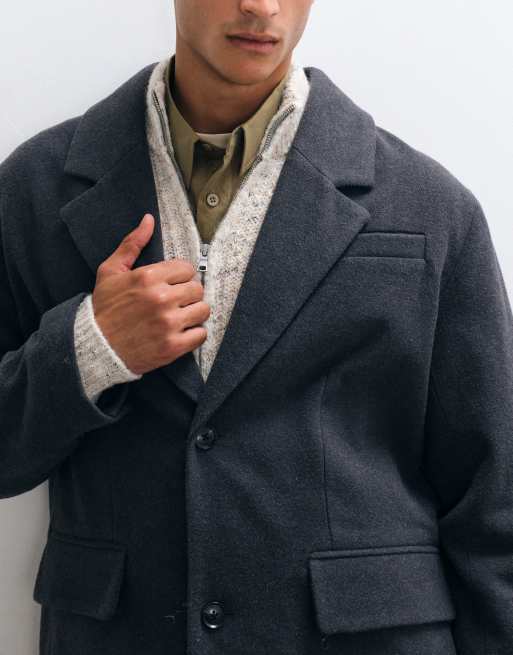 ASOS DESIGN – Grå kappa i ullimitation och lång modell, 3 av 5