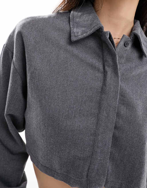 ASOS DESIGN – Grå, kort skjorta i borstad flanell, del av set, 3 av 4