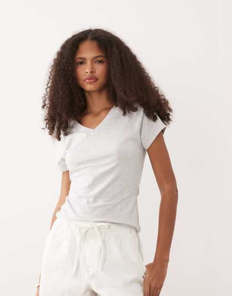 ASOS DESIGN - Grå kortærmet top med V-hals - Del af sæt - view 1