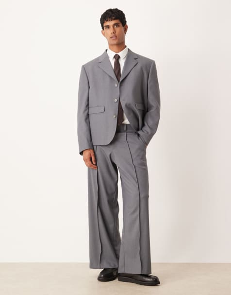 ASOS DESIGN – Grå kostym i twill med kort design och boxig passform - view 1