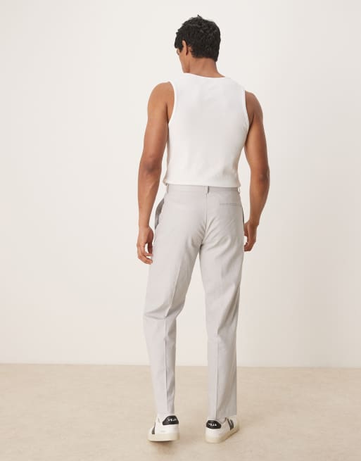 ASOS DESIGN – Grå kostymbyxor i linneblandning med raka ben, 5 av 5