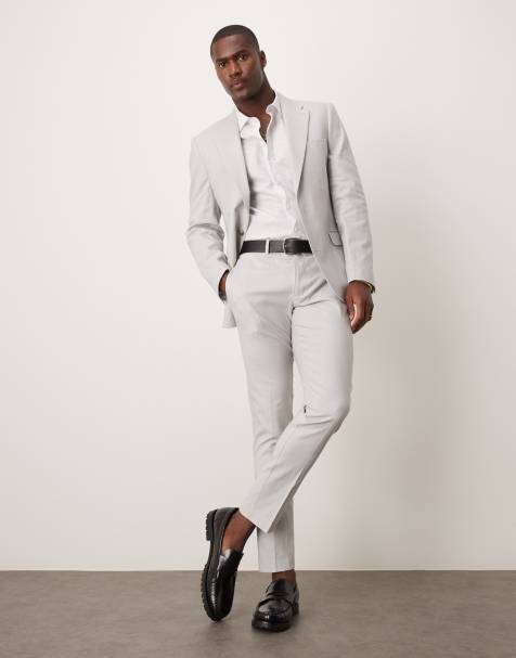 ASOS DESIGN – Grå kostymbyxor i linnemix med extra smal passform, del av kostym - view 1