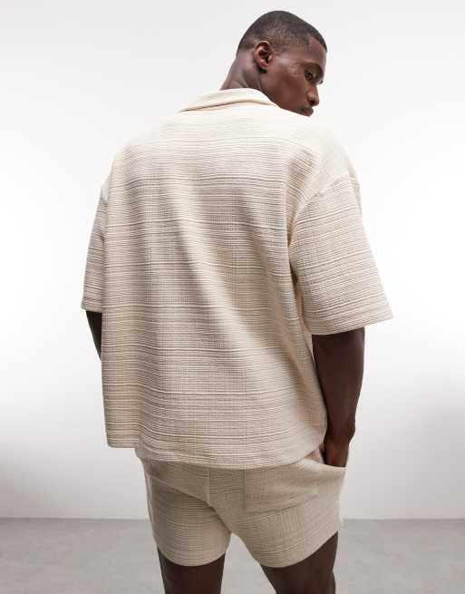 ASOS DESIGN - Grå kraftig oversized polo med broderi på brystet i tekstureret satin - Del af sæt, 5 af 5