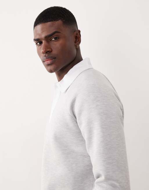 ASOS DESIGN – Grå, kraftig sweatshirt i scubaliknande tyg med kontrastfärgad pikékrage, 4 av 5