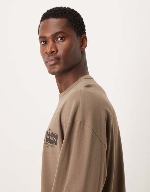 ASOS DESIGN – Grå, kraftig t-shirt med avslappnad passform, långa ärmar och texttryck framtill, 4 av 5