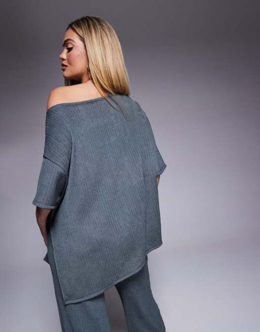 ASOS DESIGN – Grå, krinklad off shoulder-topp, del av set, 2 av 4