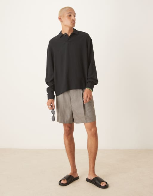 ASOS DESIGN – Grå, kritstrecksrandiga finshorts i bermudastil med resårmidja, 2 av 5
