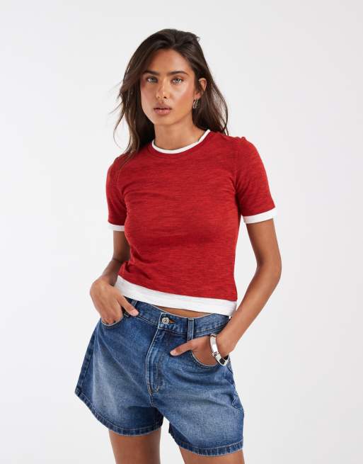 ASOS DESIGN - Grå krympet T-shirt med dobbeltlagslook i nistret stof, 3 af 4