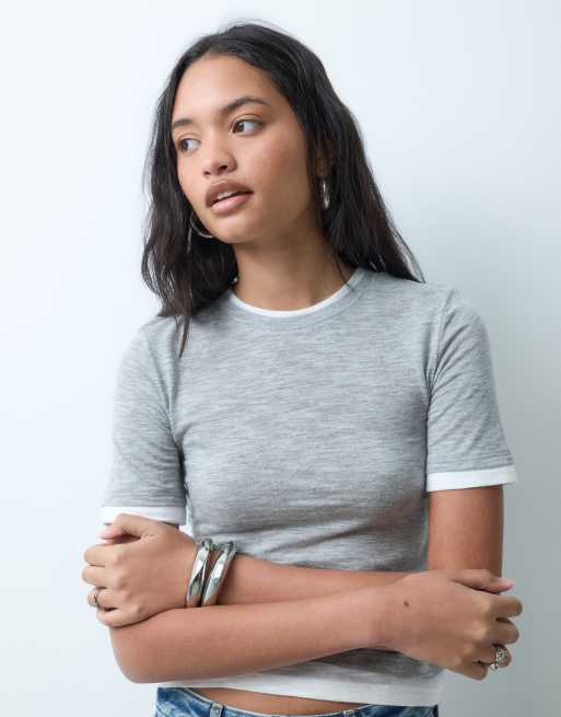 ASOS DESIGN – Grå, krympt t-shirt i slubbväv med två lager, 4 av 4