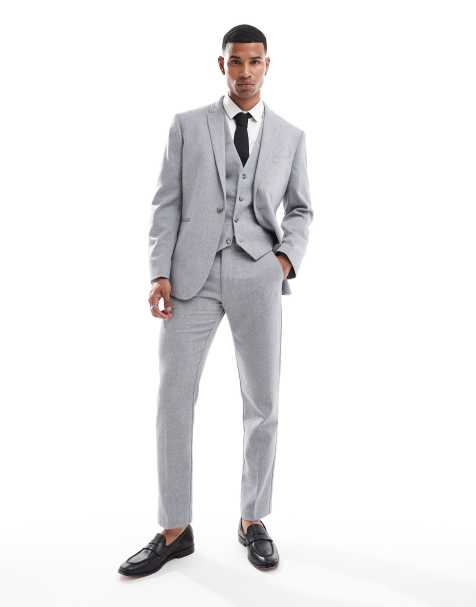 ASOS DESIGN - Grå kurveflettede slim fit-habitbukser i uldblanding - view 1