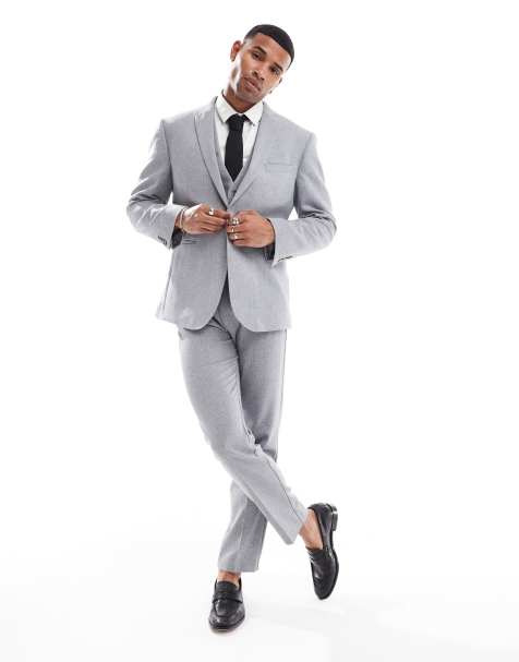 ASOS DESIGN - Grå kurveflettet slim fit-habitjakke i uldblanding - view 1