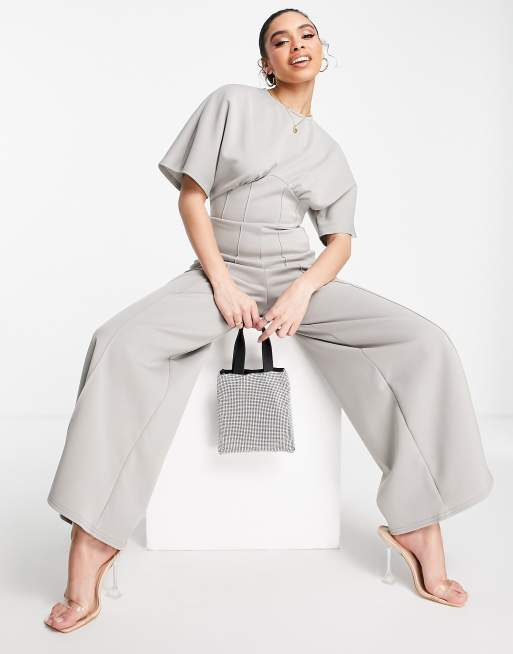 ASOS DESIGN - Grå let jumpsuit med ben med vidde og scuba-korsettalje, 4 af 4