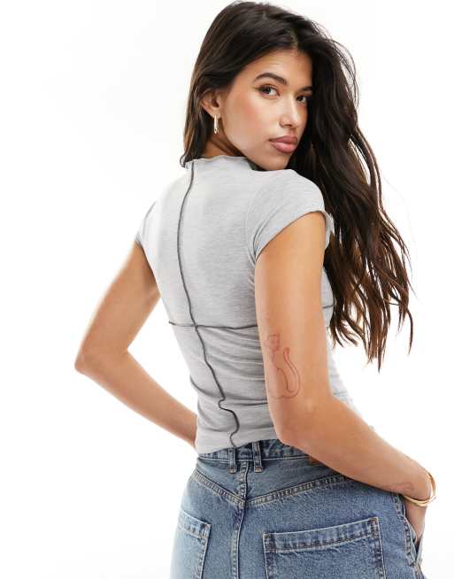 ASOS DESIGN – Grå liten t-shirt med synliga sömmar, 3 av 4