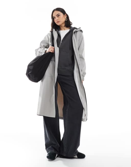ASOS DESIGN - Grå longline-regnfrakke med kontrastkanter, 2 af 4