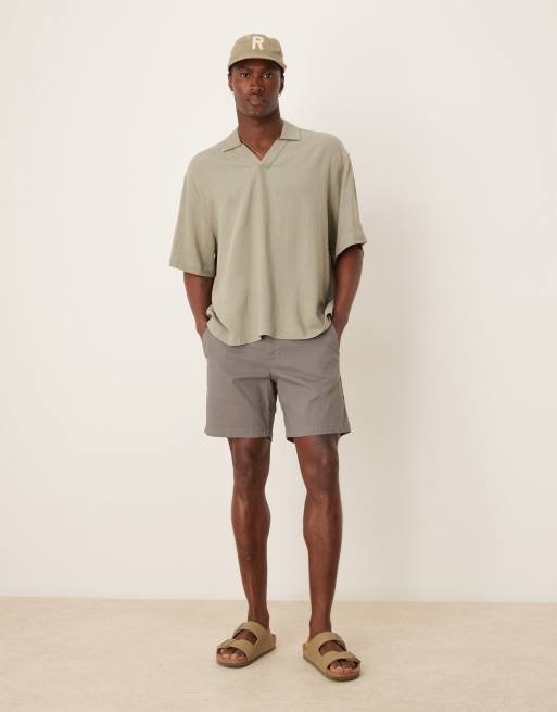 ASOS DESIGN – Grå, mellanlånga chino-shorts med smal passform och ledig passform, 4 av 5