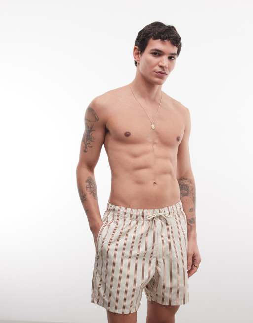 ASOS DESIGN - Grå mellemlange badeshorts med striber, 2 af 5