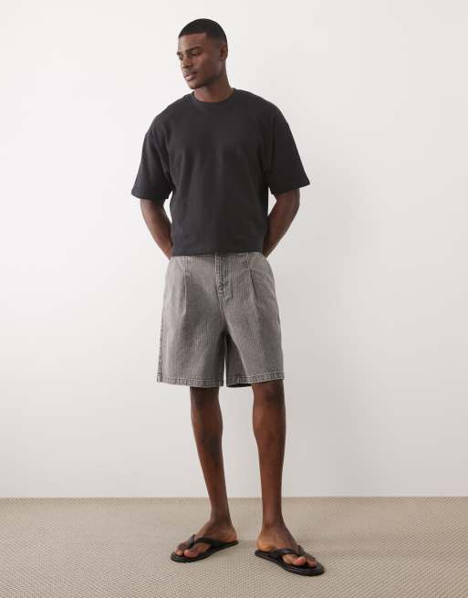 ASOS DESIGN - Grå mellemlange denim-jorts med striber og plisseringer, 3 af 5