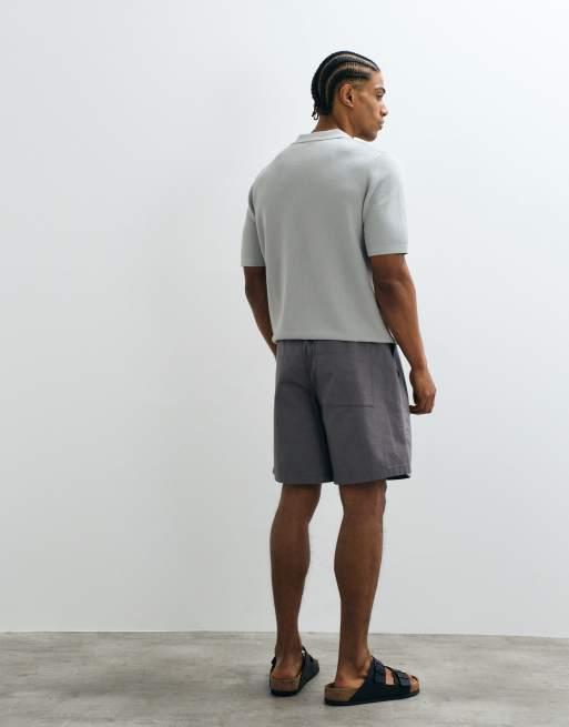 ASOS DESIGN - Grå mellemlange shorts i hør med vide ben, 3 af 5