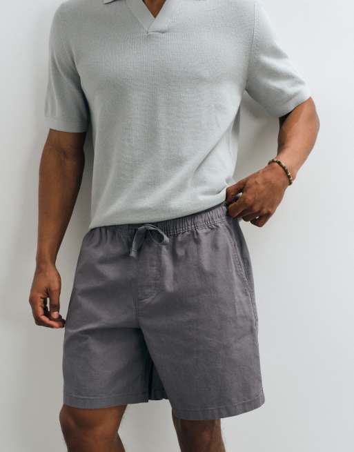 ASOS DESIGN - Grå mellemlange shorts i hør med vide ben, 4 af 5
