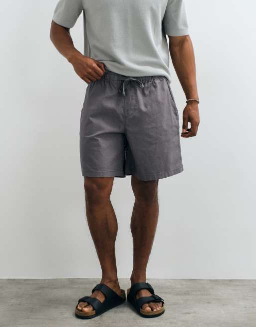 ASOS DESIGN - Grå mellemlange shorts i hør med vide ben, 5 af 5