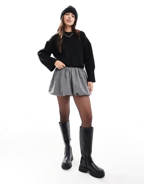 ASOS DESIGN – Grå minikjol med ballongfåll och kontrasterande midjeband - view 1