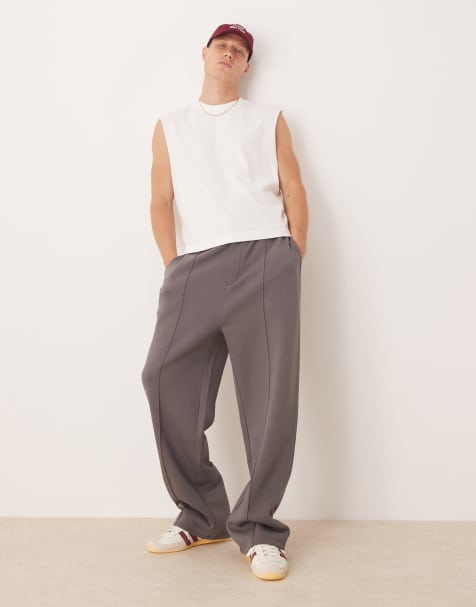 ASOS DESIGN – Grå mjukisbyxor med vida ben och veck - view 1