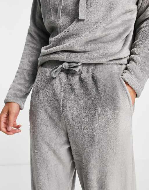 ASOS DESIGN – Grå mysig fleecepyjamas med huvtröja och mjukisbyxor, 4 av 4