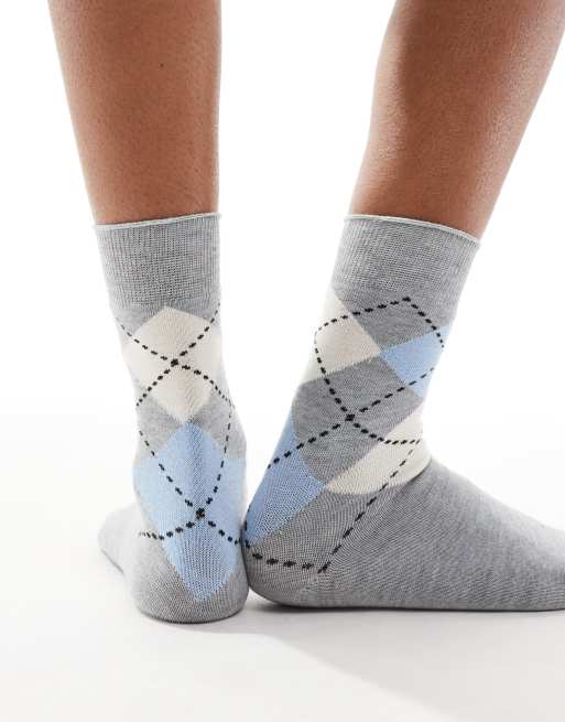 ASOS DESIGN – Grå och blå ankelstrumpor med argylemönster, 4 av 4