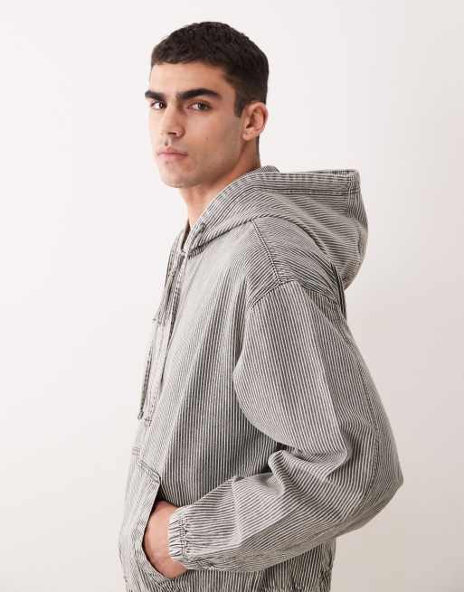 ASOS DESIGN – Grå- och vitrandig jacka med huva, del av set, 2 av 5