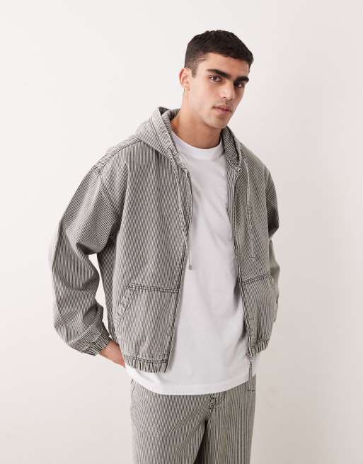 ASOS DESIGN – Grå- och vitrandig jacka med huva, del av set, 3 av 5